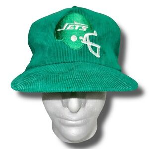 Vintage New York Jets Snapback Hat Green Corduroy NFL Ted Fletcher Cap Retro
